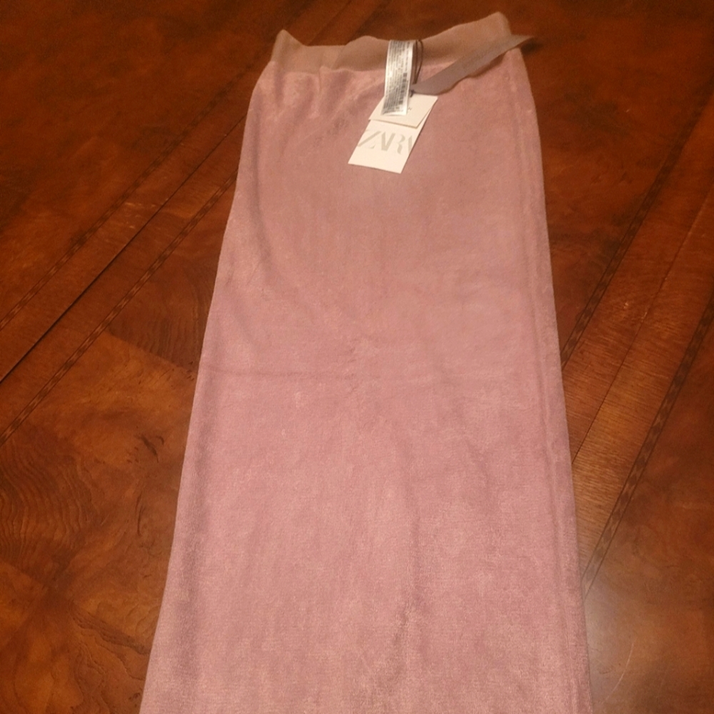NWT Zara "Join Life" mauve Terry texture pencil midi skirt, soft, stretchy, sexy